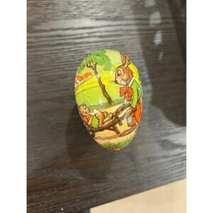 Vintage German papermache Easter egg whimsical rabbit scene
